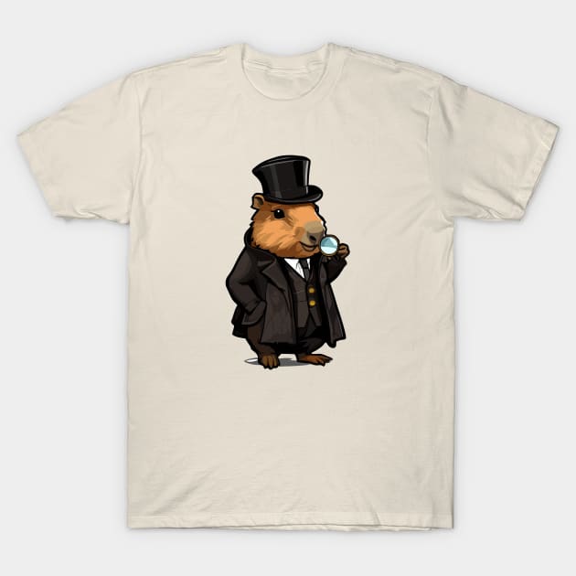 Cute Capybara Detective Gentlaman T-Shirt by MonkaGraphics